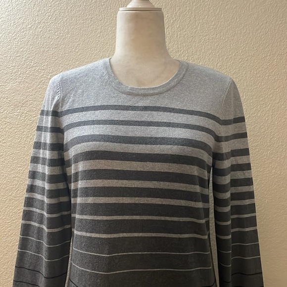 Talbots Sweater Dress Knit S Long Sleeve Cotton Striped Gray Black - Picture 3 of 7